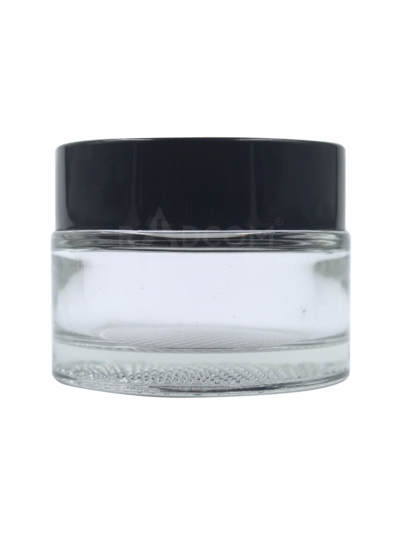 50Gm Shine Mesh Jar - Clear-With Plastic Black Cap With Inner Lid